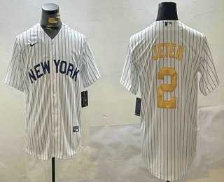 Mens New York Yankees #2 Derek Jeter White Pinstripe Name Fashion Cool Base Jersey